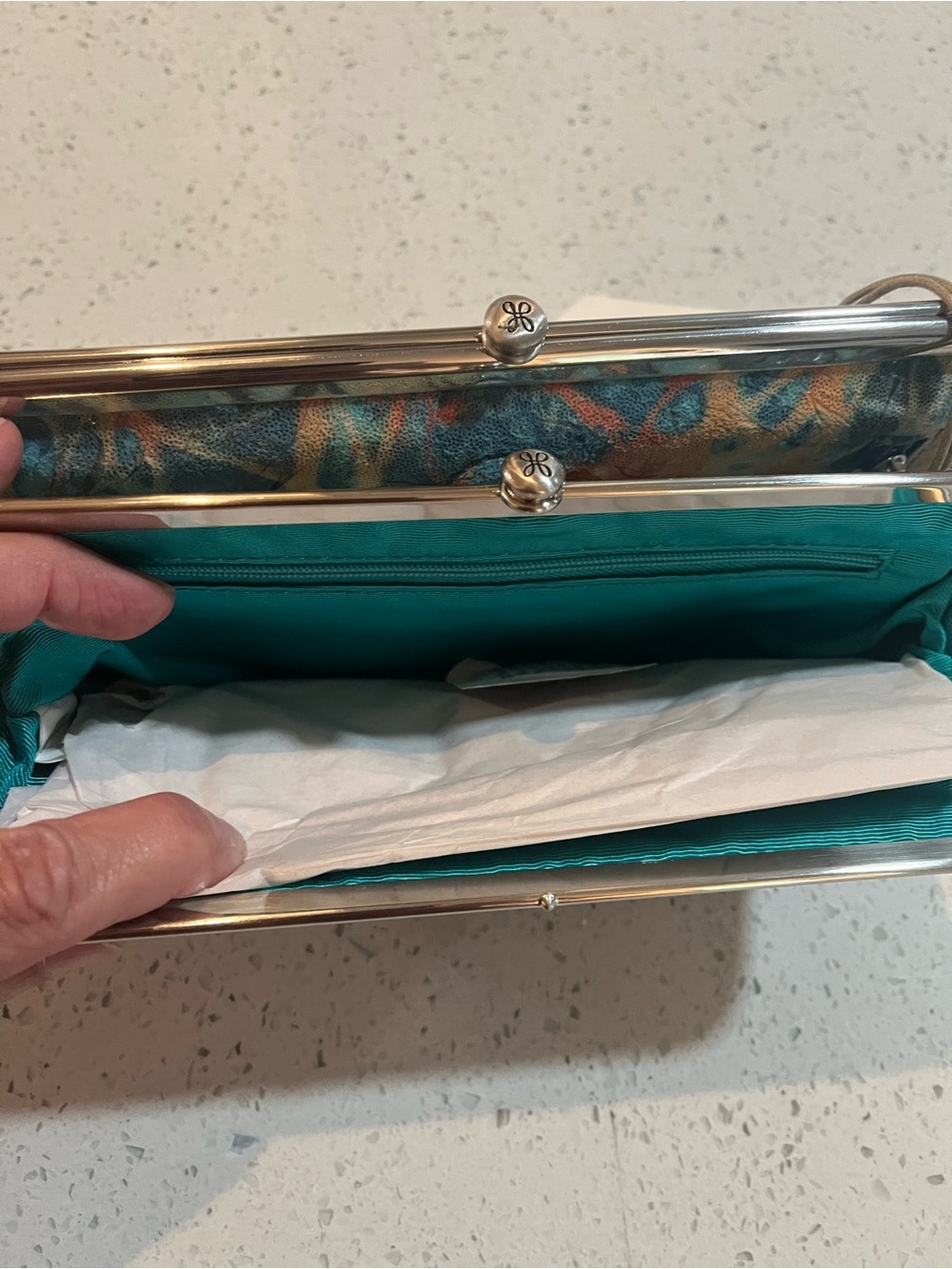 HOBO Teal Blue and Coral Frame Clutch, new with tags! - Picture 4 of 11
